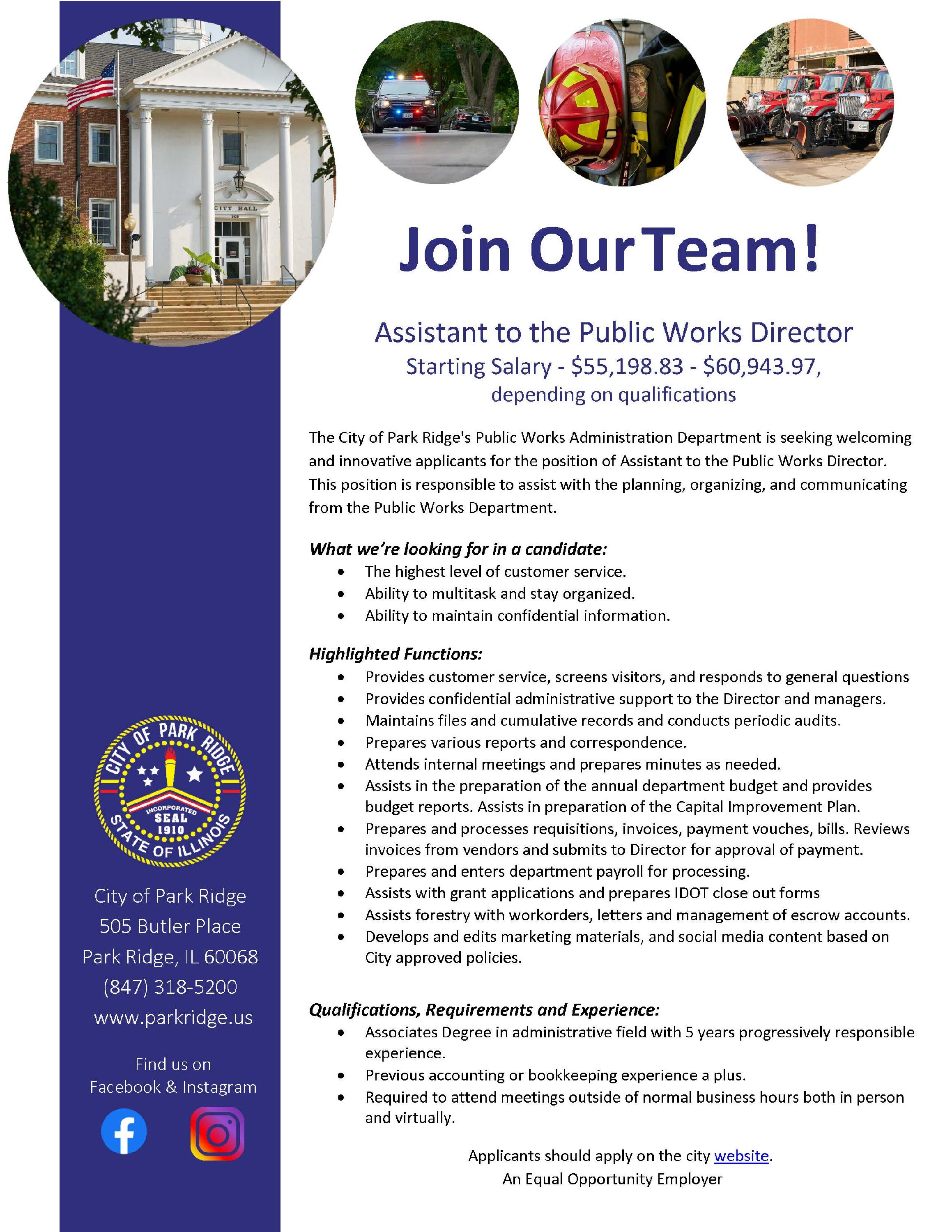 Job Posting Assistant to the Public Works Director